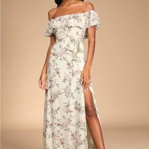 Off the shoulder cream floral maxi